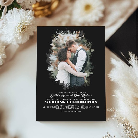 Modern Elegant Greenery Photo Overlay Wedding Kaart