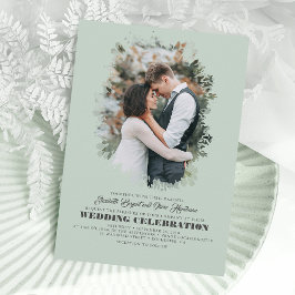 Modern Elegant Greenery Photo Overlay Wedding Kaart