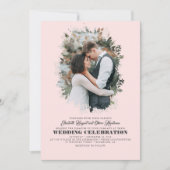 Modern Elegant Greenery Photo Overlay Wedding Kaart (Voorkant)