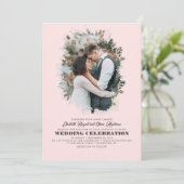 Modern Elegant Greenery Photo Overlay Wedding Kaart (Staand voorkant)