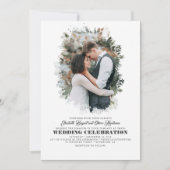 Modern Elegant Greenery Photo Overlay Wedding Kaart (Voorkant)