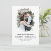 Modern Elegant Greenery Photo Overlay Wedding Kaart (Staand voorkant)