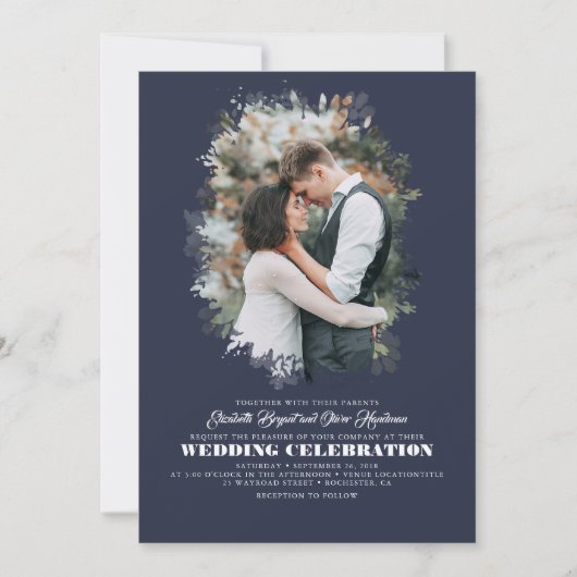 Modern Elegant Greenery Photo Overlay Wedding Kaart (Voorkant)