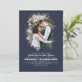 Modern Elegant Greenery Photo Overlay Wedding Kaart (Staand voorkant)