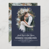 Modern Elegant Greenery Photo Overlay Wedding Kaart (Voorkant / Achterkant)