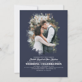 Modern Elegant Greenery Photo Overlay Wedding Kaart