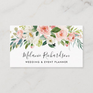 Modern Elegant Greenery Pink Blush Floral Visitekaartje