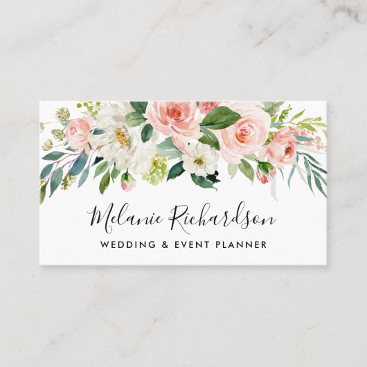 Modern Elegant Greenery Pink Blush Floral Visitekaartje (Voorkant)