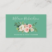 Modern Elegant Greenery Pink Floral Neo Mint Visitekaartje (Voorkant)