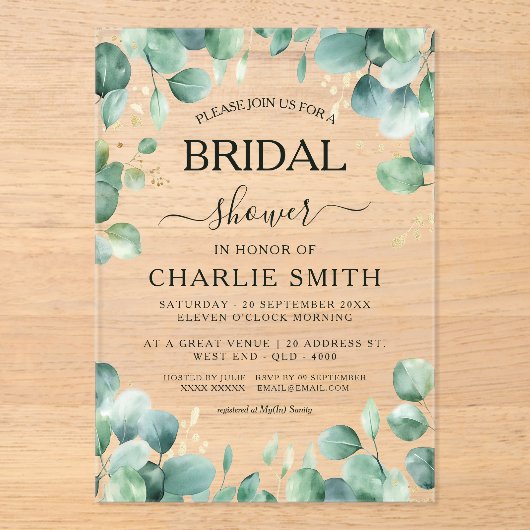 Modern Elegant Greenery Vrijgezellenfeest Acryl Uitnodigingen (Voorkant)