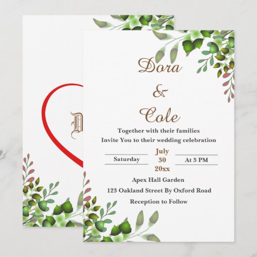 Modern Elegant Greenery Waterverf Wedding Invite Save The Date (Voorkant / Achterkant)