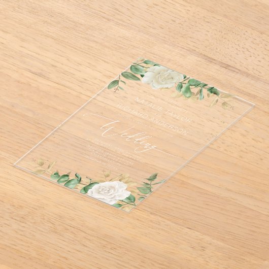 Modern Elegant Greenery Wedding Acryl Uitnodigingen (Laagn)