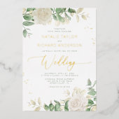 Modern Elegant Greenery Wedding Folie Uitnodiging (Voorkant)