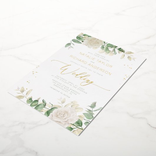 Modern Elegant Greenery Wedding Folie Uitnodiging (Gedraaid)