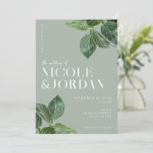 Modern Elegant Greenery Wedding Invitation Kaart (Staand voorkant)
