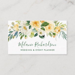 Modern Elegant Greenery Yellow Floral Green Visitekaartje