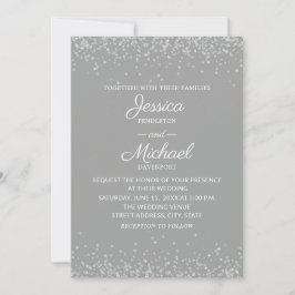 Modern Elegant Grey and Silver Glitter Wedding Kaart