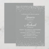 Modern Elegant Grey and Silver Glitter Wedding Kaart (Voorkant / Achterkant)