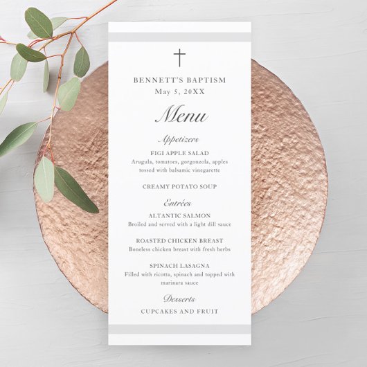 Modern Elegant Grey Baptism Menu
