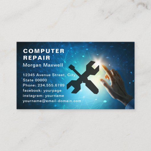 Modern Elegant Grey Blue Circuit Computer Repair  Visitekaartje (Voorkant)