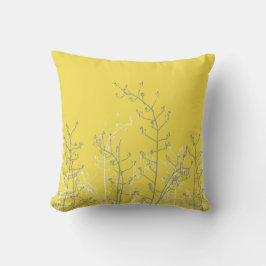 Modern Elegant Grey Flowers op Yellow Kussen