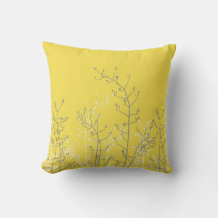 Modern Elegant Grey Flowers op Yellow Kussen