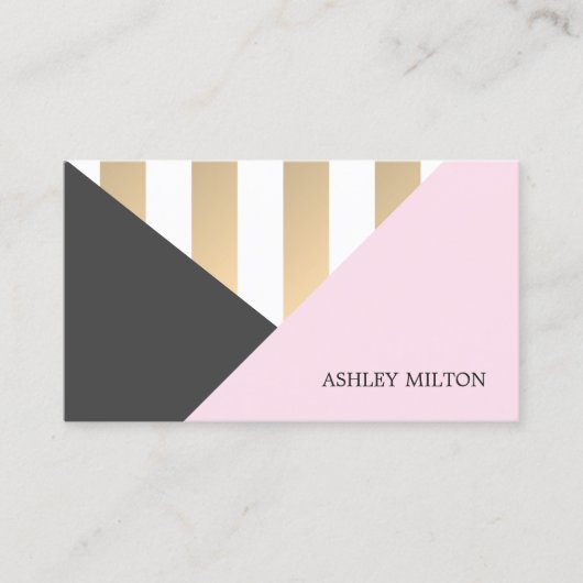 Modern Elegant Grey Roos Golden Stripes Visitekaartje (Voorkant)