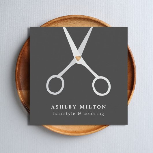 Modern Elegant Grey Silver Scissors Hair Stylist Vierkante Visitekaartje