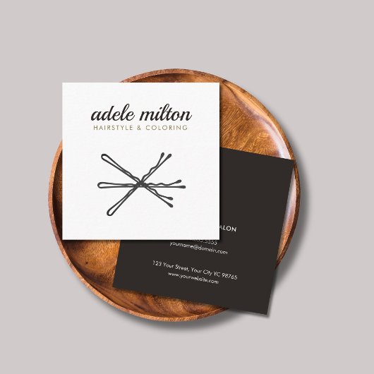 Modern Elegant Grey White Bobby Pins Haarstylist Vierkante Visitekaartje