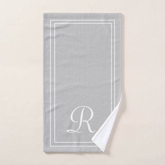 Modern Elegant Grey & White Monogram Bad Handdoek (Handdoek)