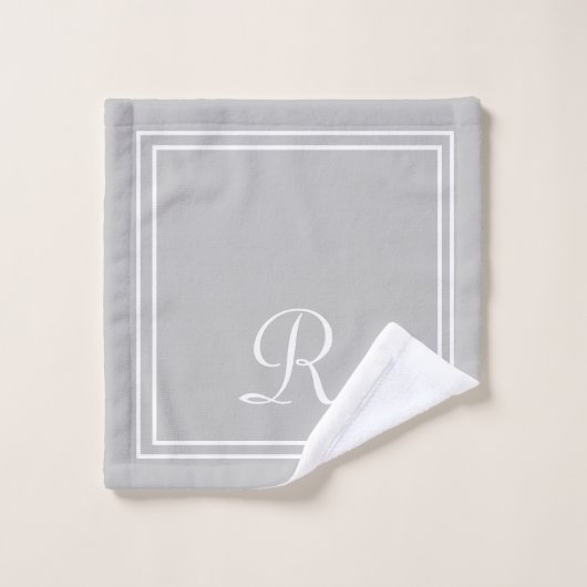 Modern Elegant Grey & White Monogram Bad Handdoek (Wasdoekje)
