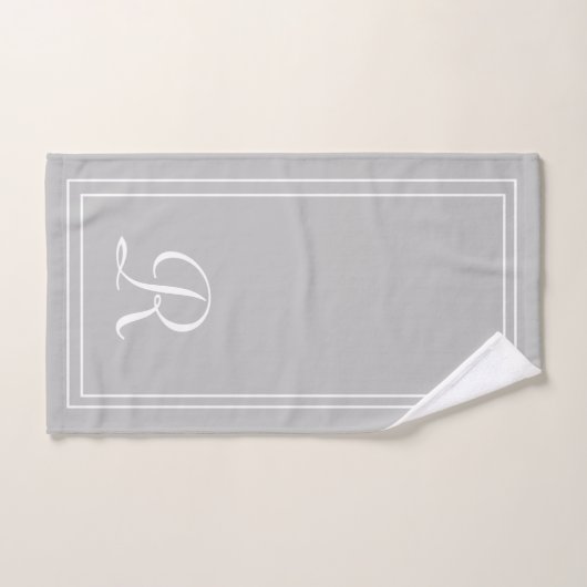 Modern Elegant Grey & White Monogram Bad Handdoek (Handdoek)