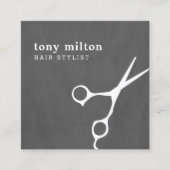 Modern Elegant Grey White Scissors Hair Stylist Vierkante Visitekaartje (Voorkant)