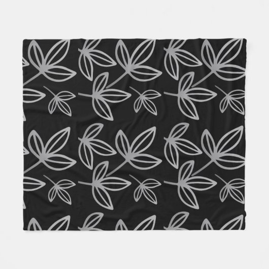 Modern Elegant grijs blad zwart Fleece Deken (Voorkant (Horizontaal))