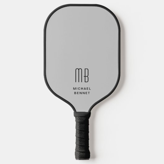 Modern Elegant Grijs Monogram Pickleball Paddle (Voorkant)