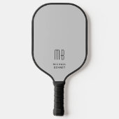 Modern Elegant Grijs Monogram Pickleball Paddle (Achterkant)