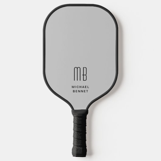 Modern Elegant Grijs Monogram Pickleball Paddle (Achterkant)
