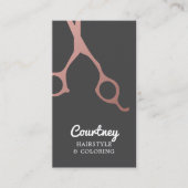 Modern Elegant Grijs Roos Gouden Schaar Haarstylis Visitekaartje (Voorkant)