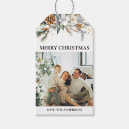 Modern elegant groen & foto | Zwarte kerst Cadeaulabel