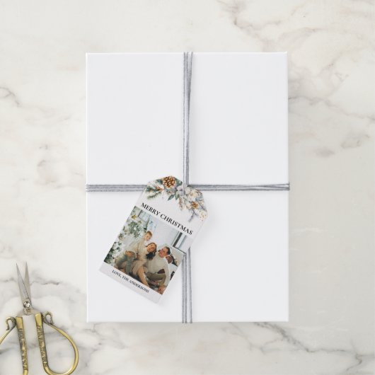 Modern elegant groen & foto | Zwarte kerst Cadeaulabel (Met Touw)