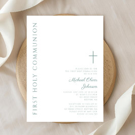 Modern Elegant Groen Kruis Eerste Heilige Communie Kaart