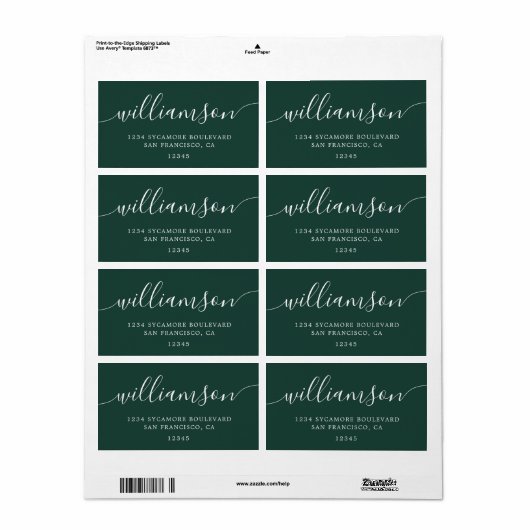 Modern elegant Groen Script Familie Retouradres Etiket (Full Sheet)