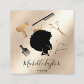 Modern Elegant Haarstylist Afro American Woman Vierkante Visitekaartje (Voorkant)
