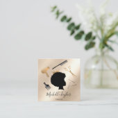 Modern Elegant Haarstylist Afro American Woman Vierkante Visitekaartje (Staand voorkant)