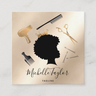 Modern Elegant Haarstylist Afro American Woman Vierkante Visitekaartje