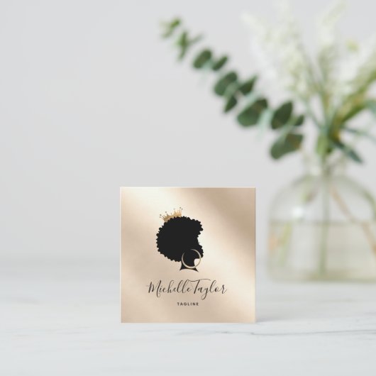 Modern Elegant Haarstylist Afro American Woman Vierkante Visitekaartje (Staand voorkant)