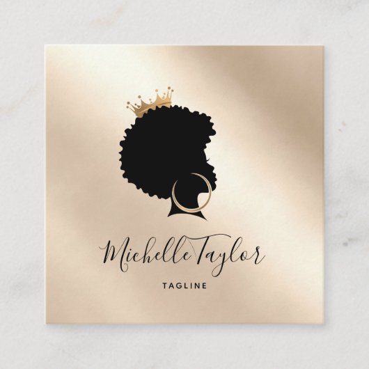 Modern Elegant Haarstylist Afro American Woman Vierkante Visitekaartje (Voorkant)