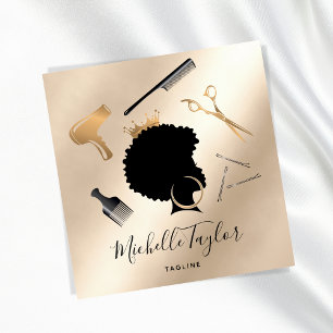 Modern Elegant Haarstylist Afro American Woman Vierkante Visitekaartje
