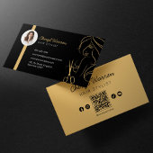Modern Elegant Haarstylist Foto Zwart QR Code Visitekaartje