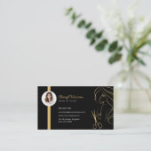 Modern Elegant Haarstylist Foto Zwart QR Code Visitekaartje (Staand voorkant)